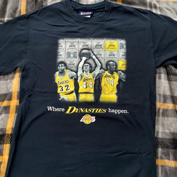 Vintage LA Lakers Kobe Bryant Jerry West Dynasty Championship T-Shirt Size M/L - Picture 1 of 5